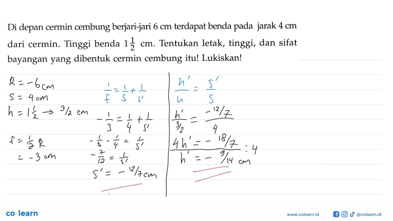 Di depan cermin cembung berjari-jari 6 cm terdapat benda