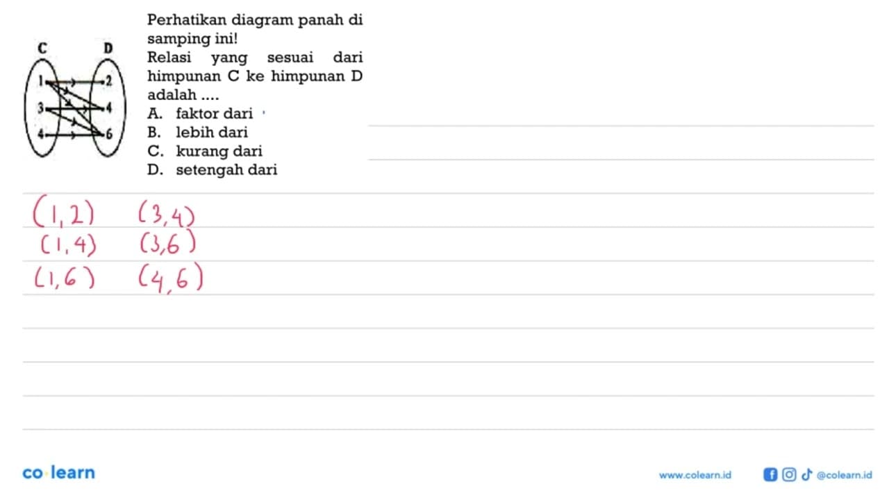 Perhatikan diagram panah di samping inil Relasi yang sesuai