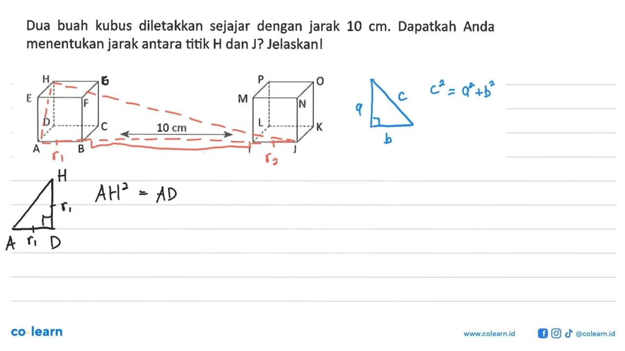 Dua buah kubus diletakkan sejajar dengan jarak 10 cm.