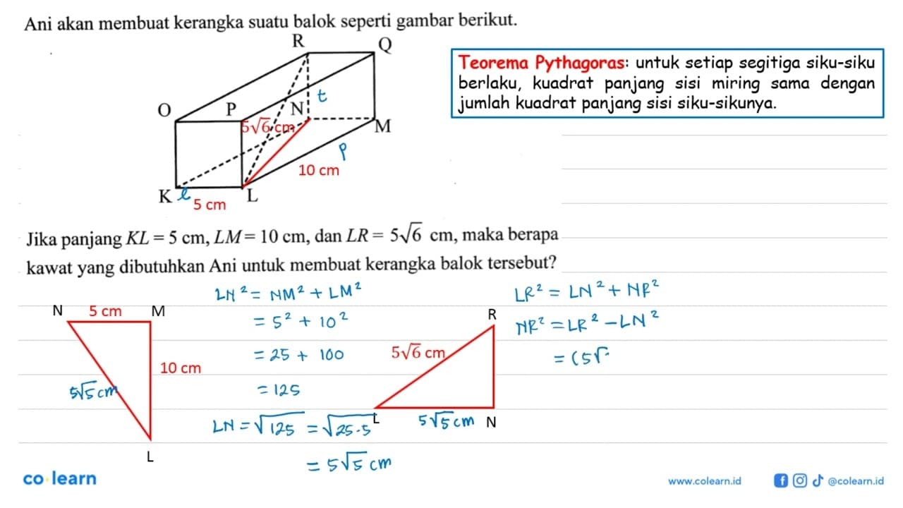 Ani akan membuat kerangka suatu balok seperti gambar