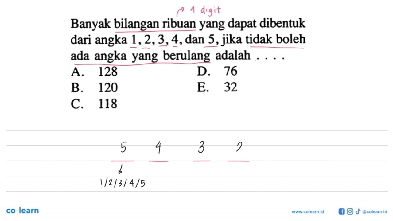 Banyak bilangan ribuan yang dapat dibentuk dari angka