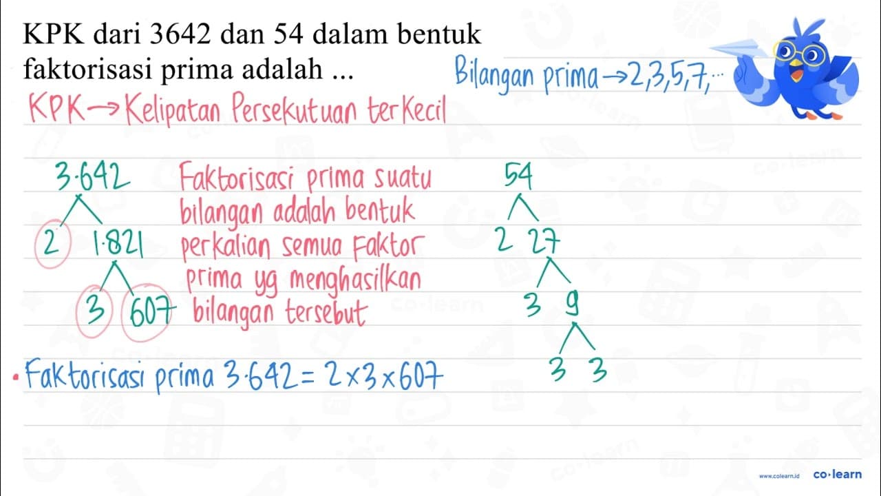 KPK dari 3642 dan 54 dalam bentuk faktorisasi prima adalah