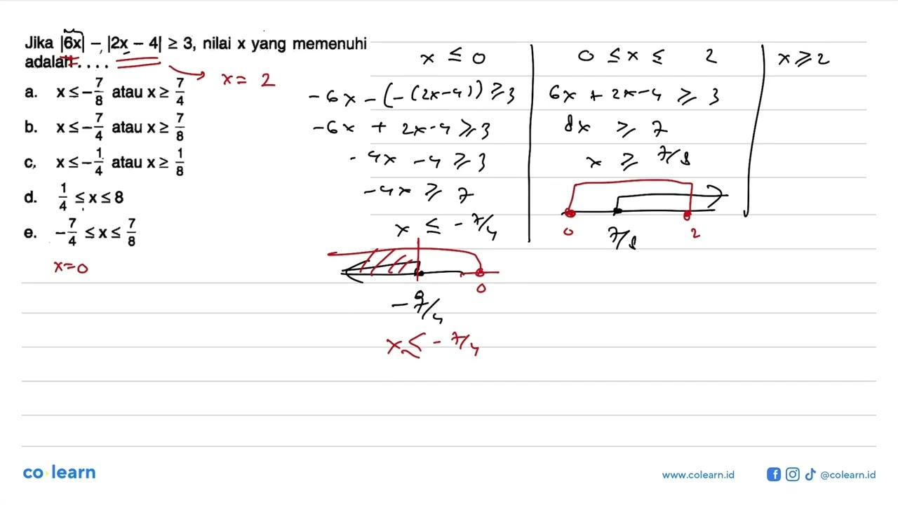 Jika |6x|-|2x-4|>=3, nilai x yang memenuhi adalah ...