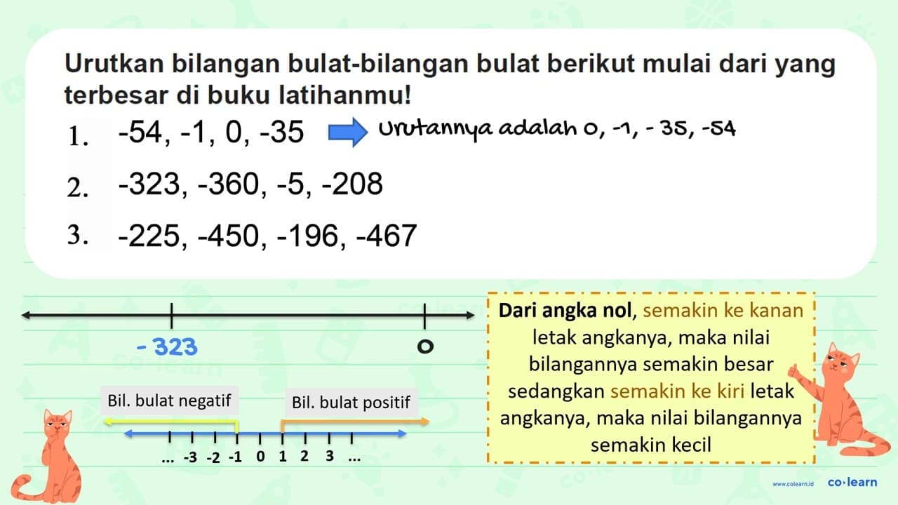 1. -54, -1, 0, -35 2. -323, -360, -5, -208 3. -225, -450,