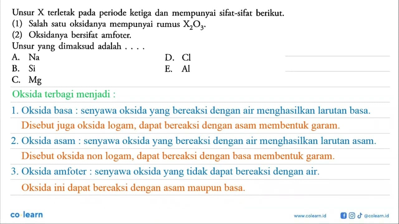 Unsur X terletak pada periode ketiga dan mempunyai