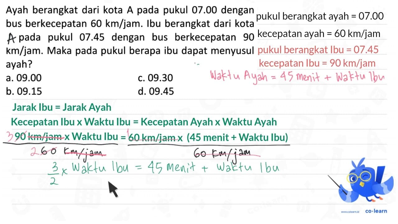 Ayah berangkat dari kota A pada pukul 07.00 dengan bus