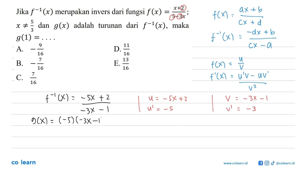 Jika f^(-1)(x) merupakan invers dari fungsi