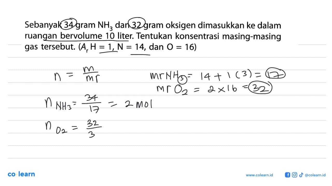 Sebanyak 34 gram NH3 dan 32 gram oksigen dimasukkan ke