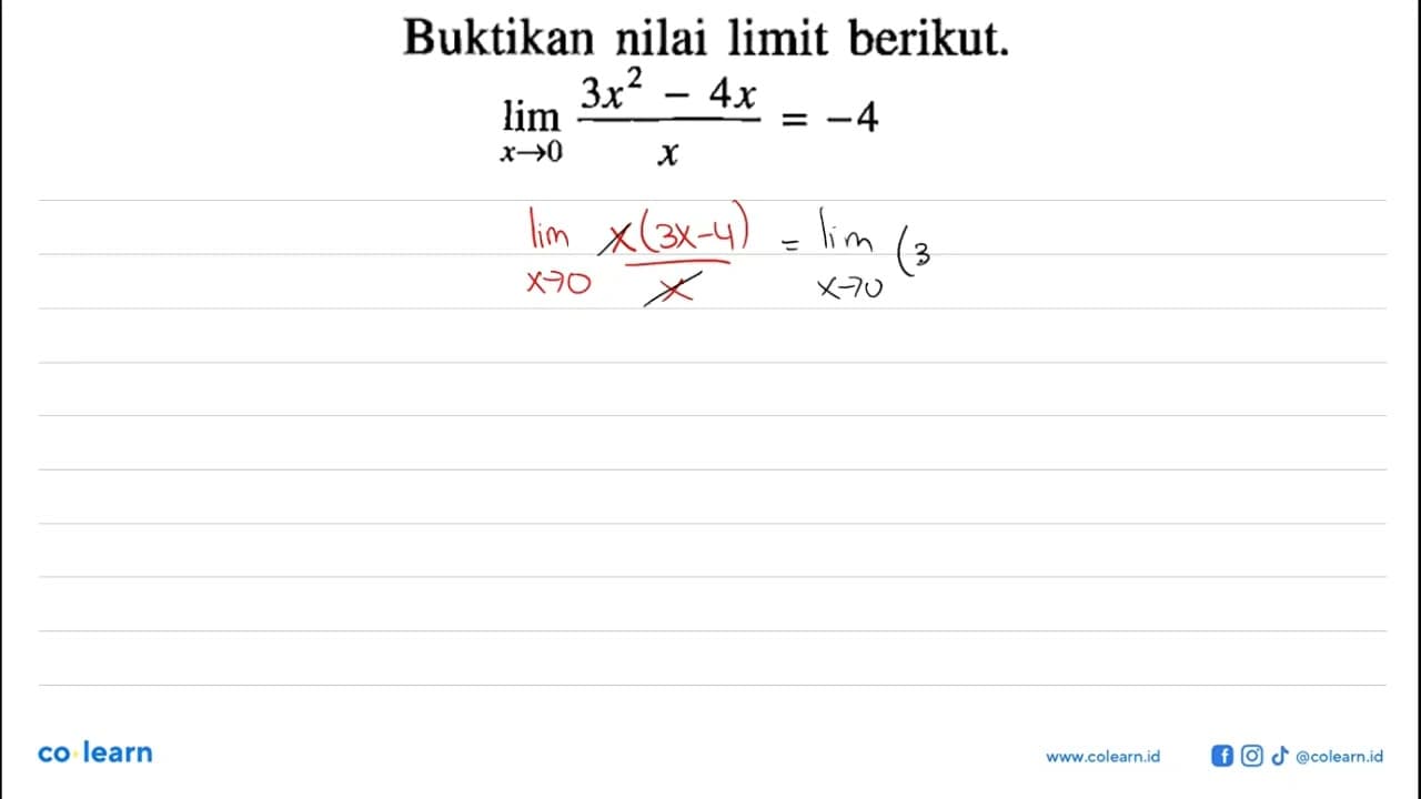 limit x->0 (3x^2-4x)/x=-4