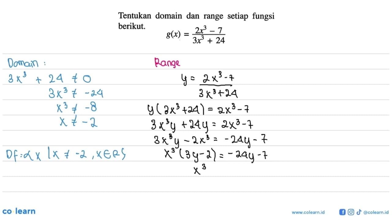 Tentukan domain dan range setiap fungsi berikut.