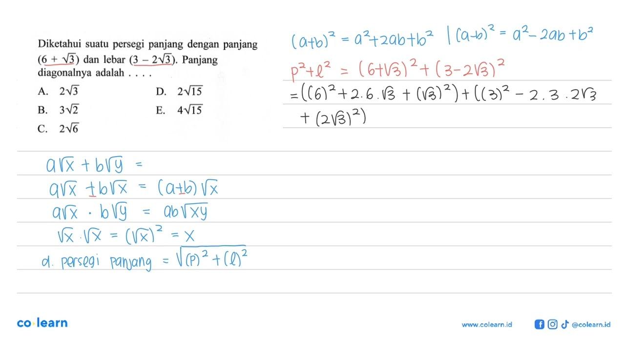 Diketahui suatu persegi panjang dengan panjang (6+akar(3))