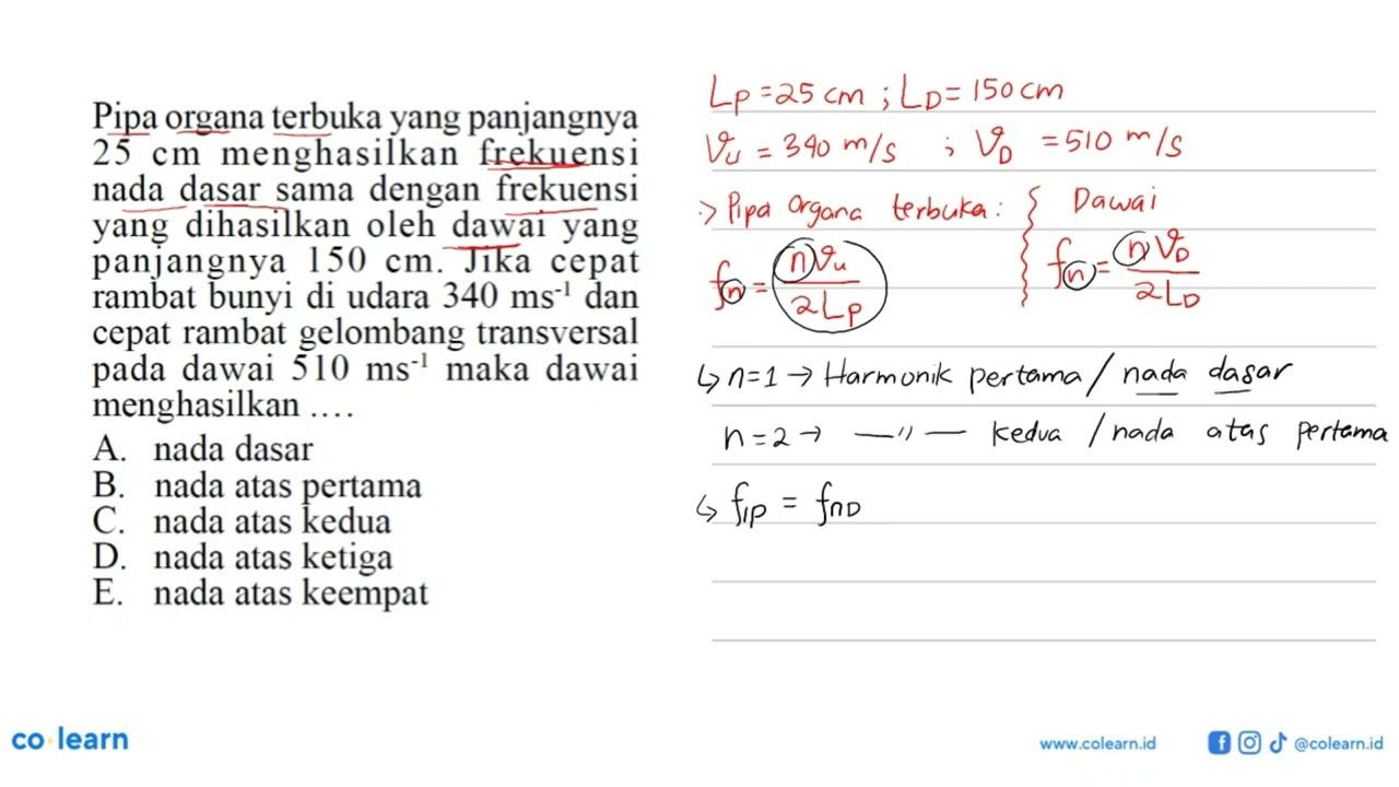 Pipa organa terbuka yang panjangnya 25 cm menghasilkan