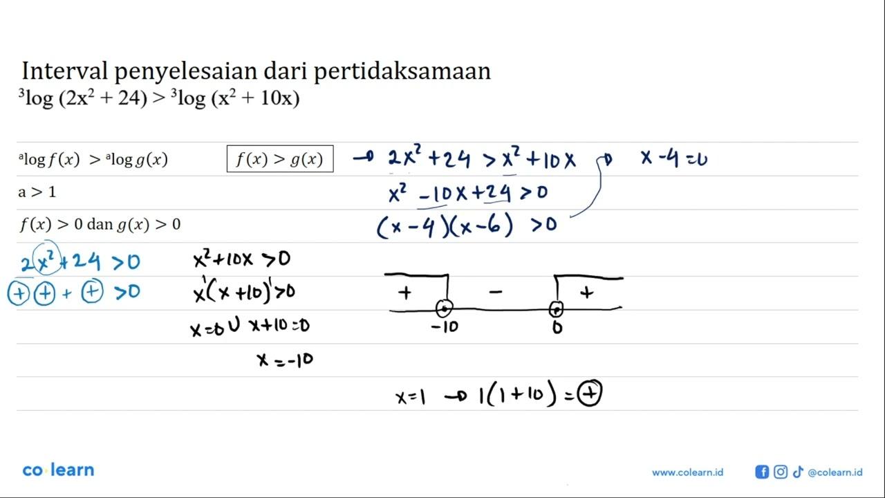 3 log(2x^2 + 24)>3 log(x^2 + 10x)