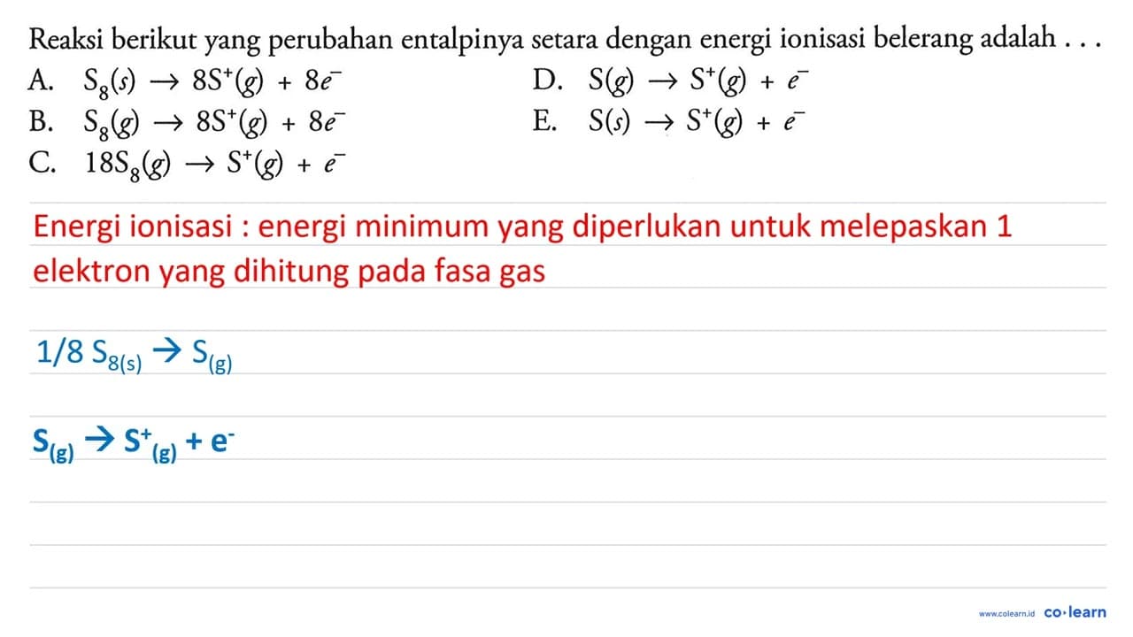 Reaksi berikut yang perubahan entalpinya setara dengan