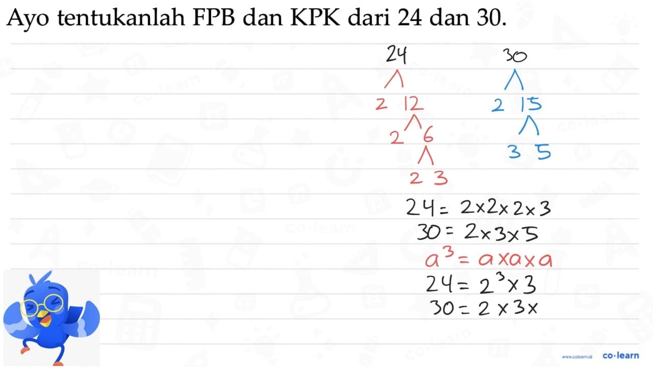 Ayo tentukanlah FPB dan KPK dari 24 dan 30.