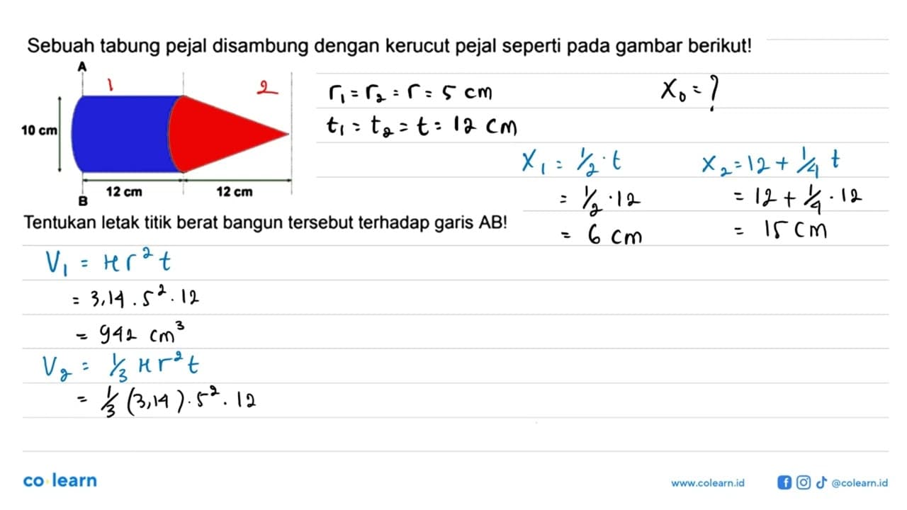 Sebuah tabung pejal disambung dengan kerucut pejal seperti