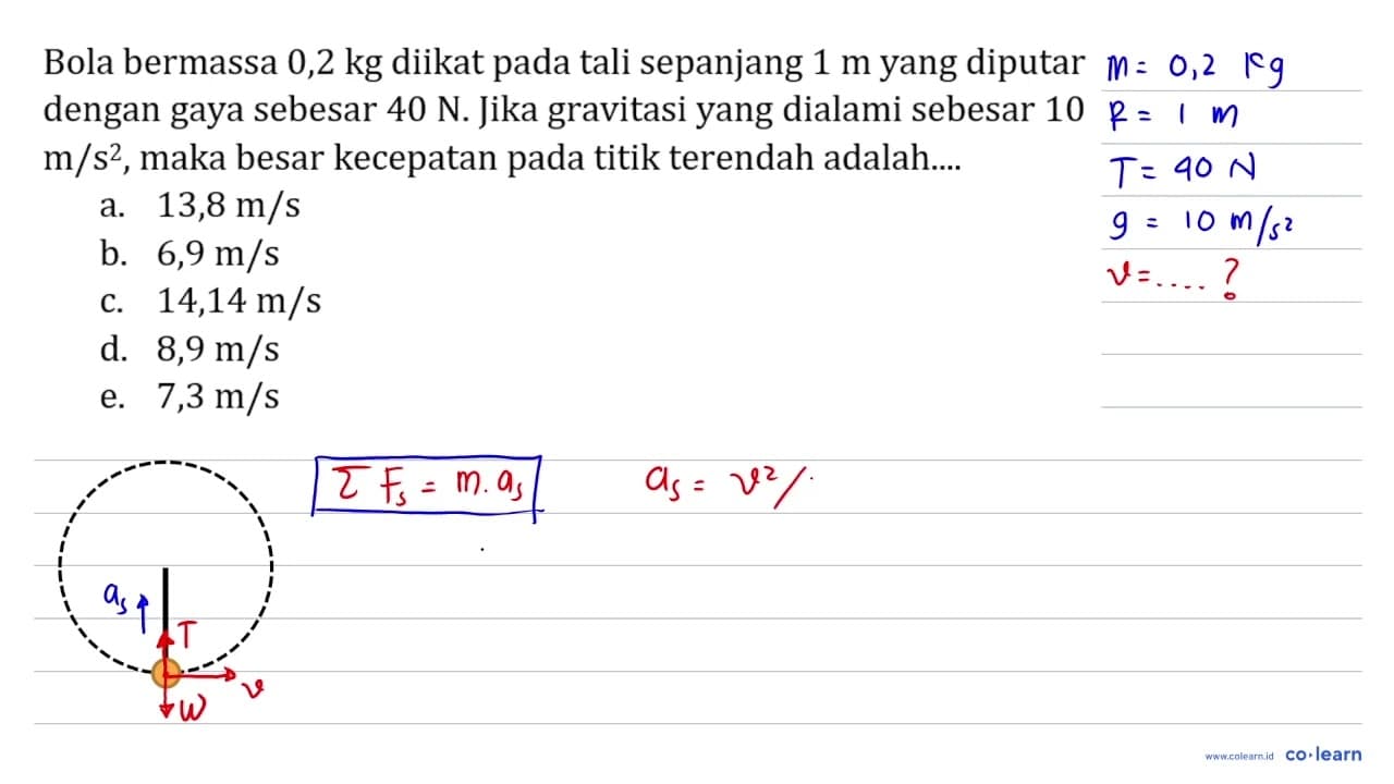 Bola bermassa 0,2 kg diikat pada tali sepanjang 1 m yang