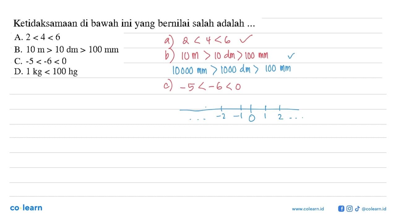 Ketidaksamaan di bawah ini yang bernilai salah adalah... A.