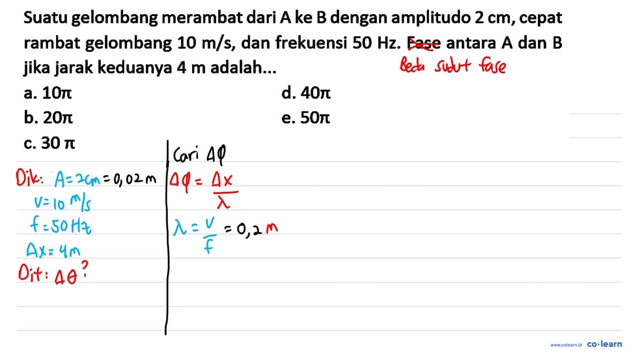 Suatu gelombang merambat dari A ke B dengan amplitudo 2 cm