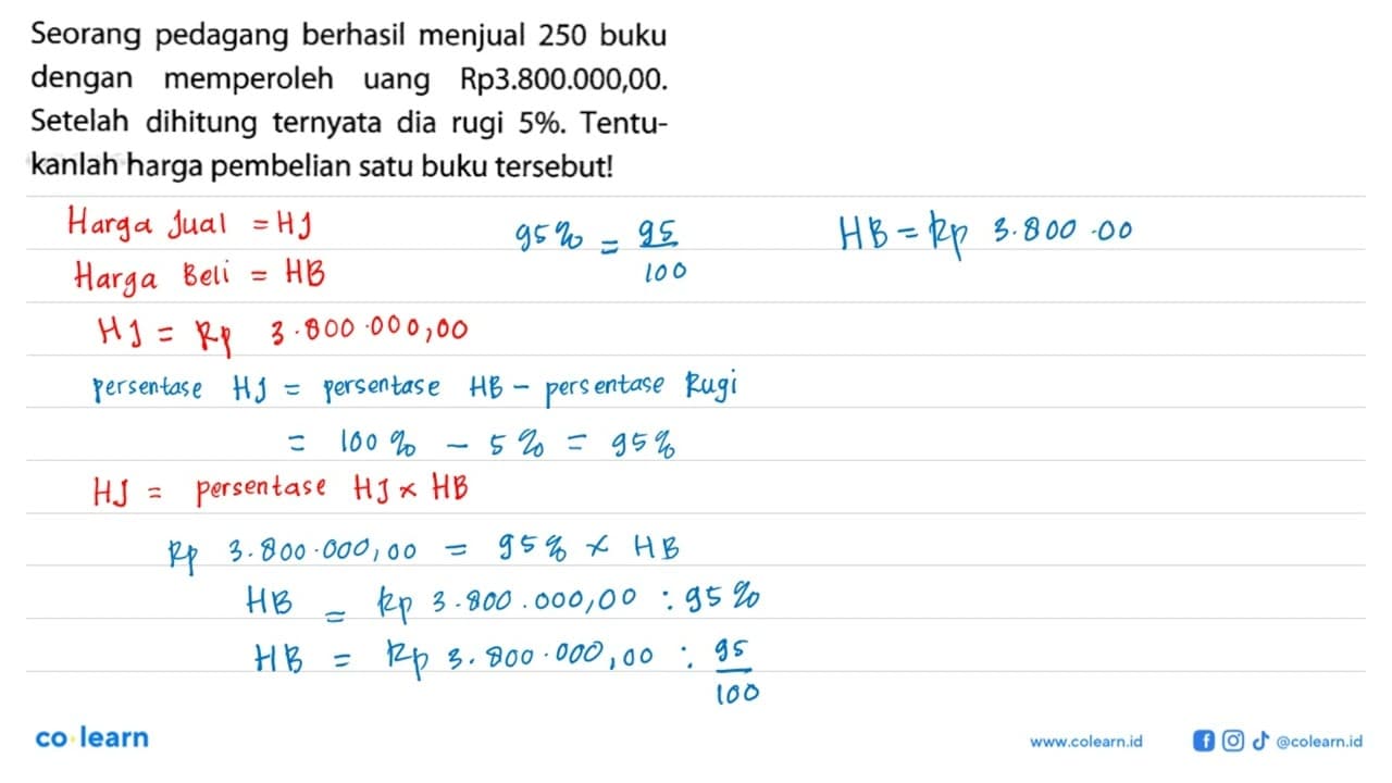 Seorang pedagang berhasil menjual 250 buku dengan