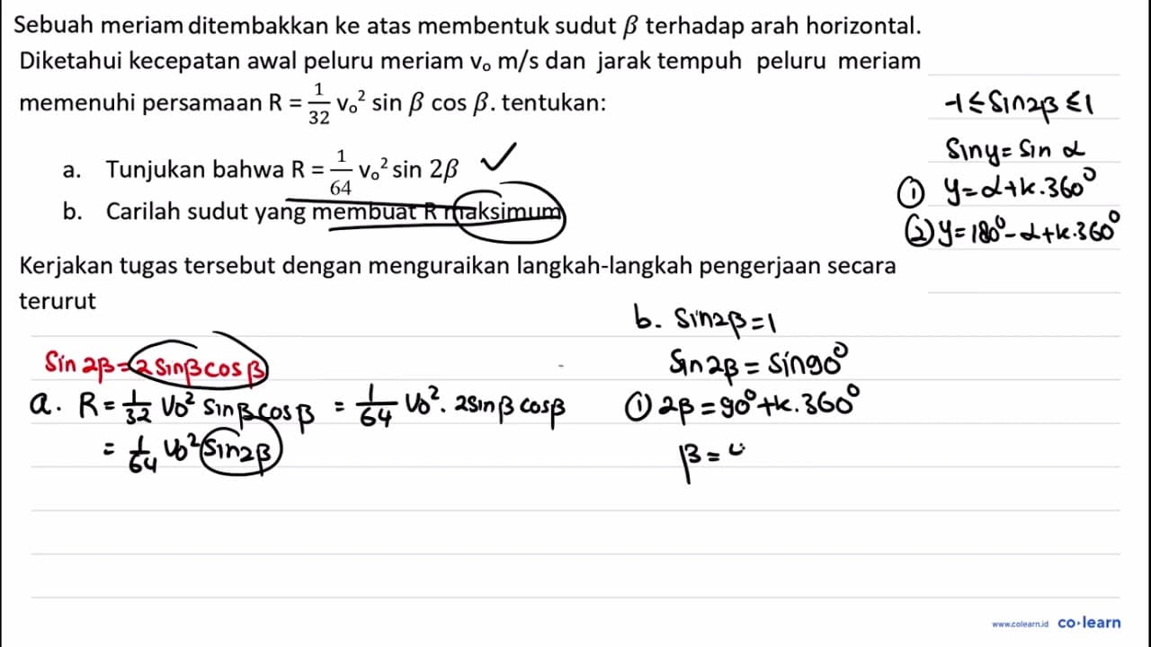 Sebuah merian ditembakkan ke atas membentuk sudut b