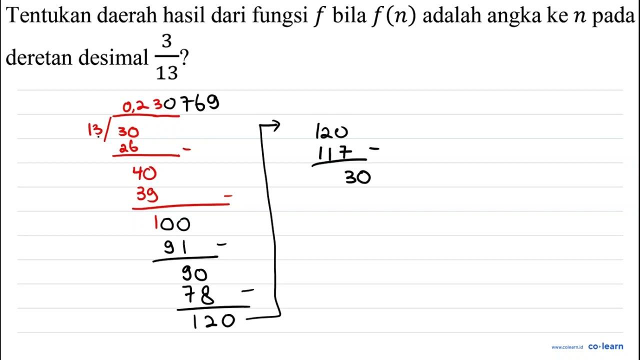 Tentukan daerah hasil dari fungsi f bila f(n) adalah angka