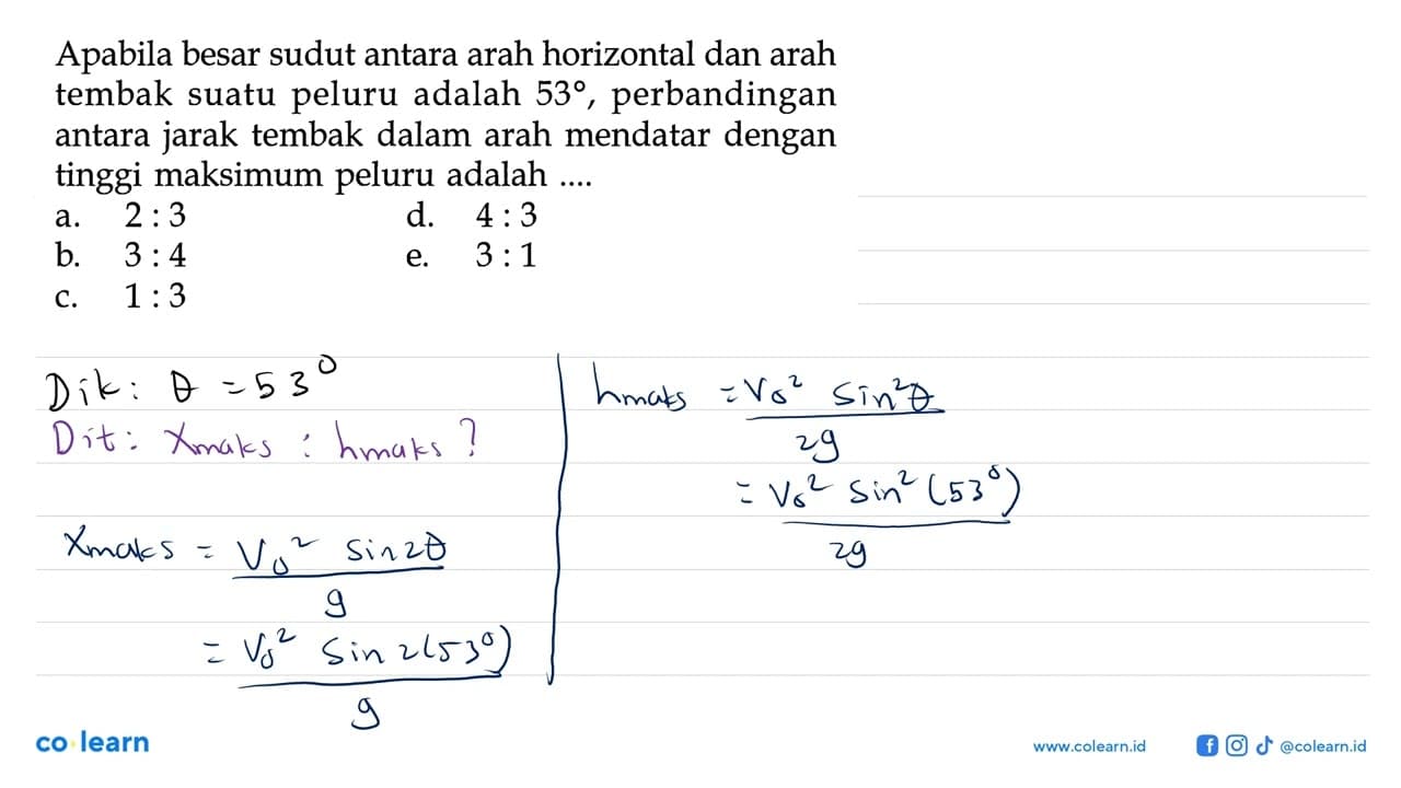 Apabila besar sudut antara arah horizontal dan arah tembak