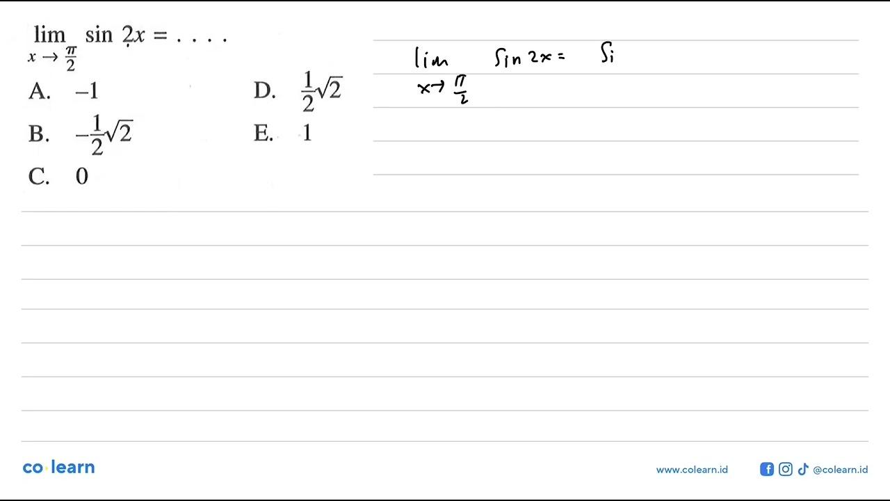 limit x->pi/2 sin2x=...