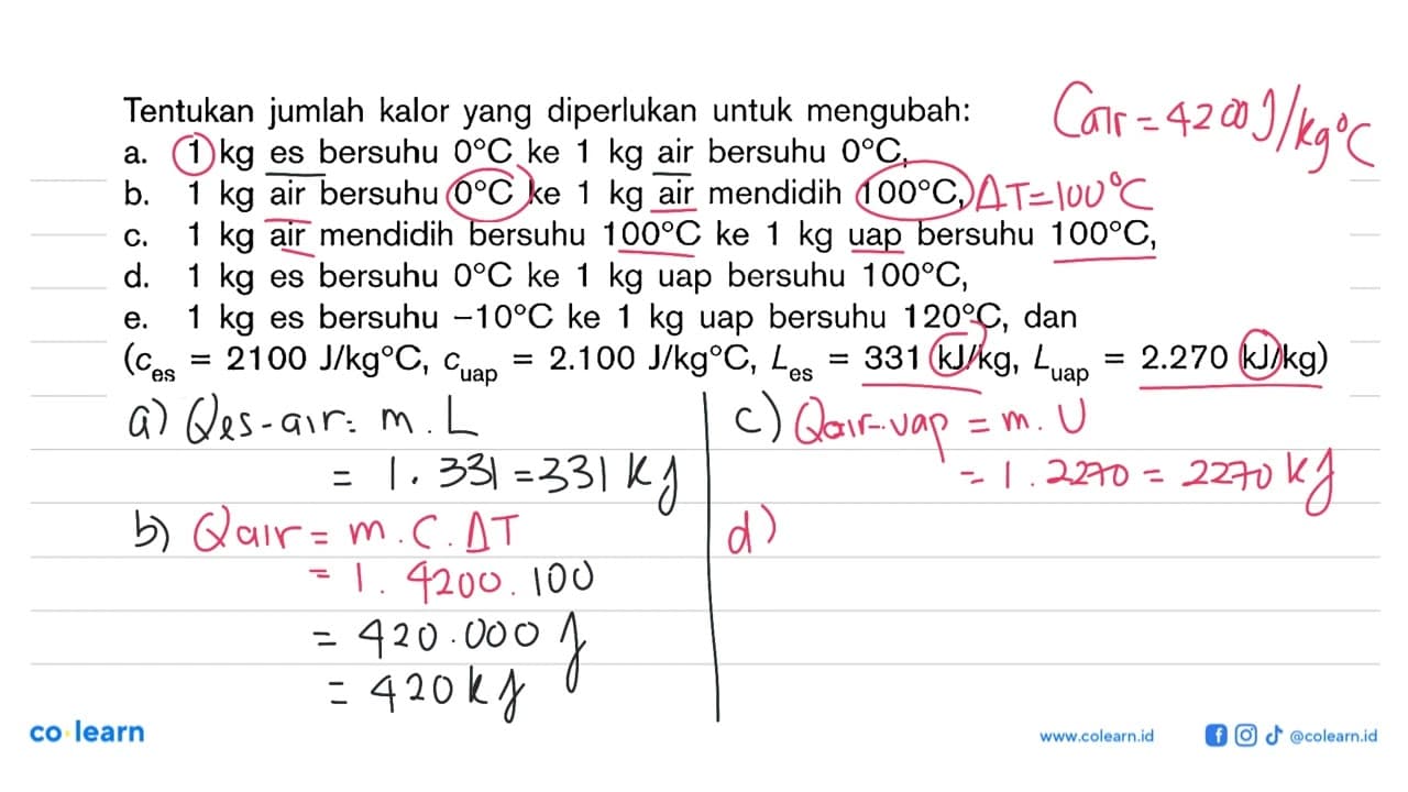 Tentukan jumlah kalor yang diperlukan untuk mengubah: a. 1