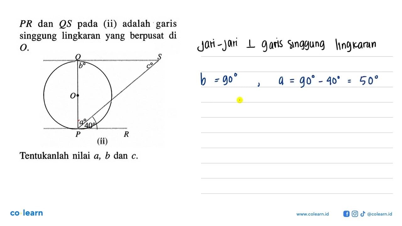 PR dan QS pada (ii) adalah garis singgung lingkaran yang