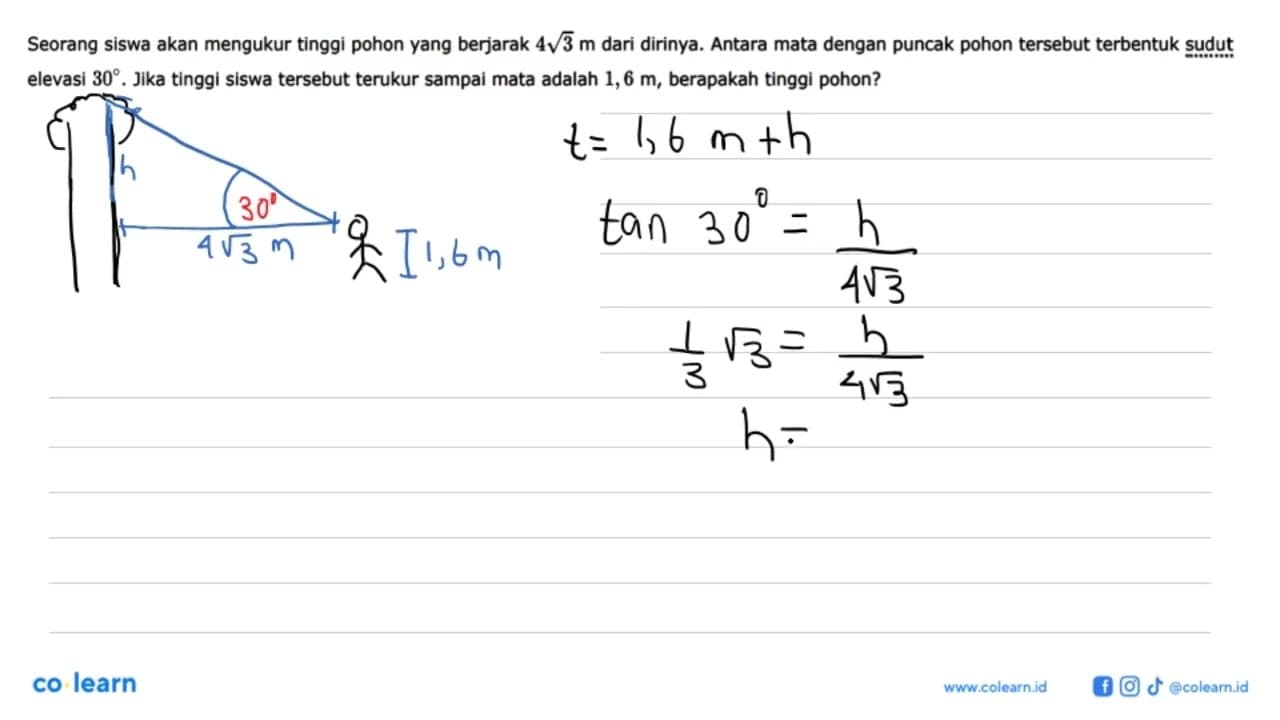 Seorang siswa akan mengukur tinggi pohon yang berjarak