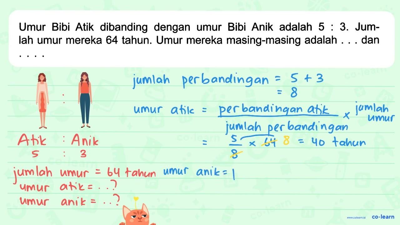 Umur Bibi Atik dibanding dengan umur Bibi Anik adalah 5 :