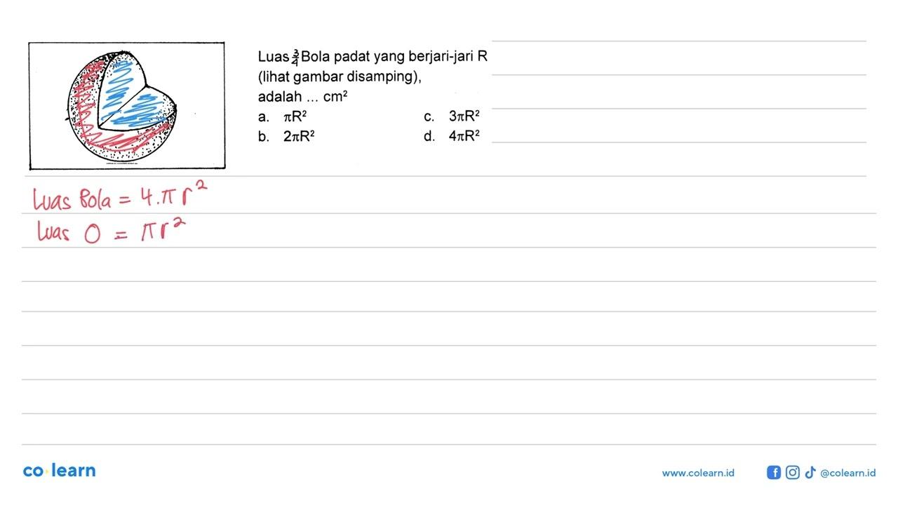 Luas 3/4 Bola padat yang berjari-jari R (lihat gambar