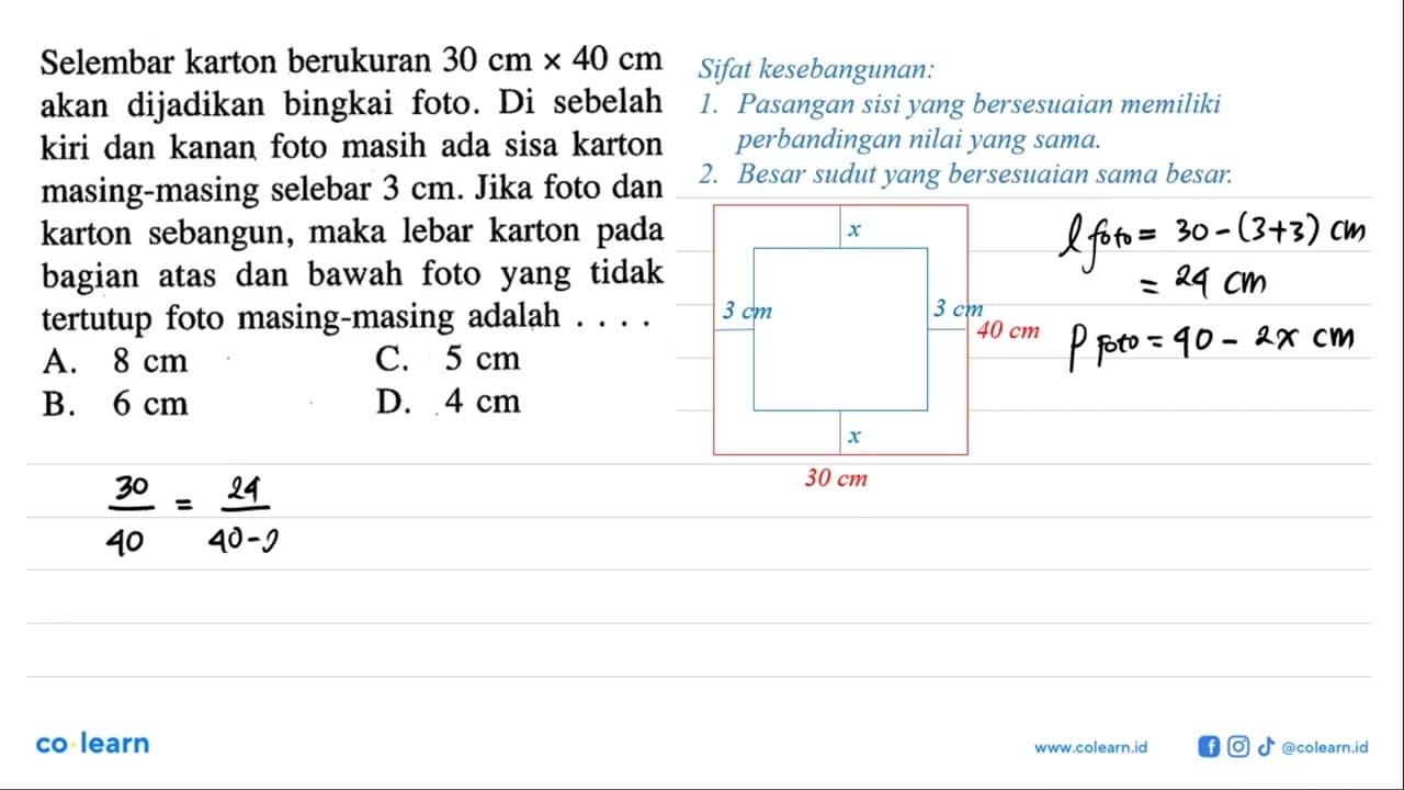 Selembar karton berukuran 30 cm x 40 cm akan dijadikan