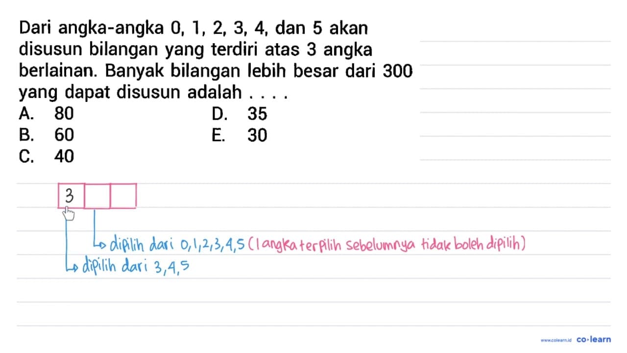 Dari angka-angka 0,1,2,3,4, dan 5 akan disusun bilangan