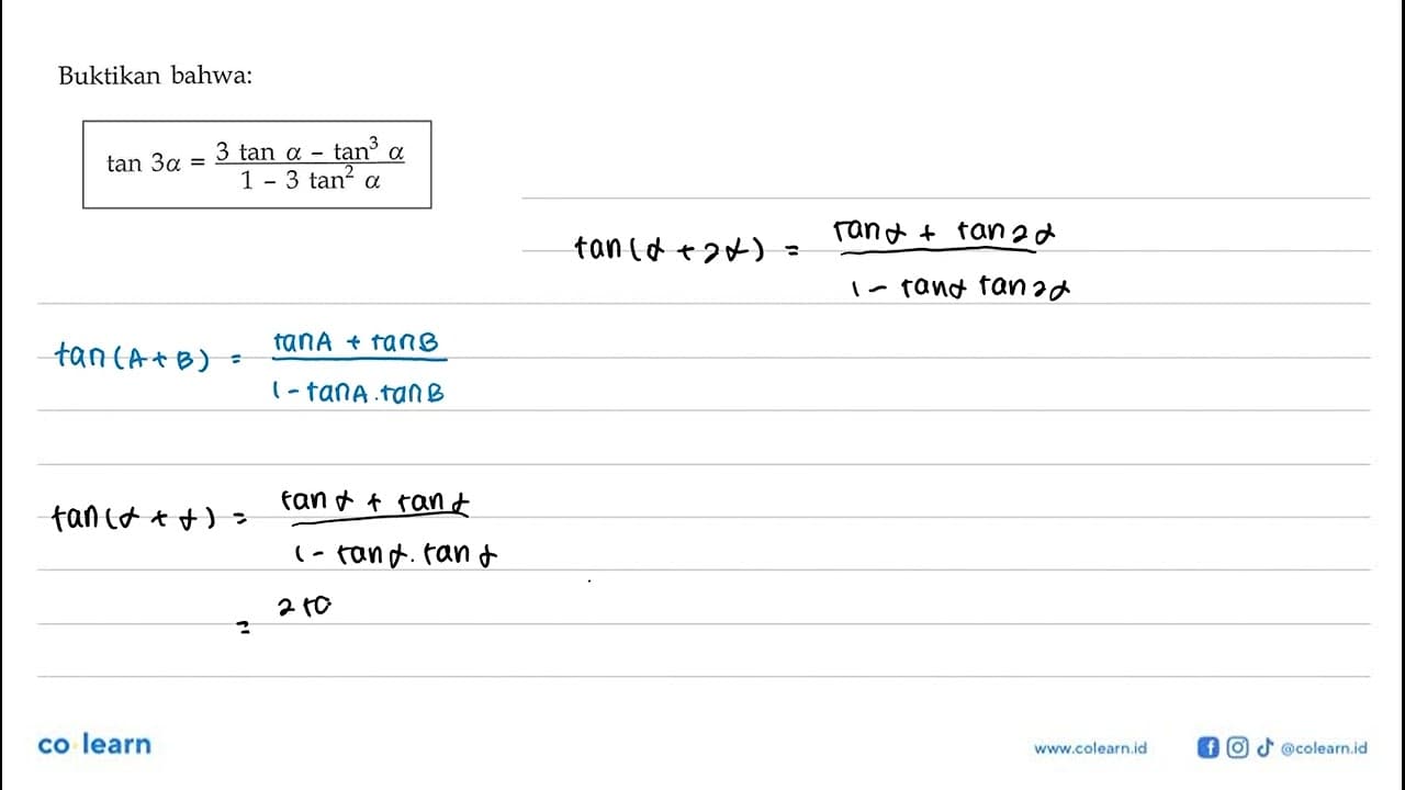 Buktikan bahwa: tan (3a) = (3 tan a - tan^3 a)/(1-3 tan^2