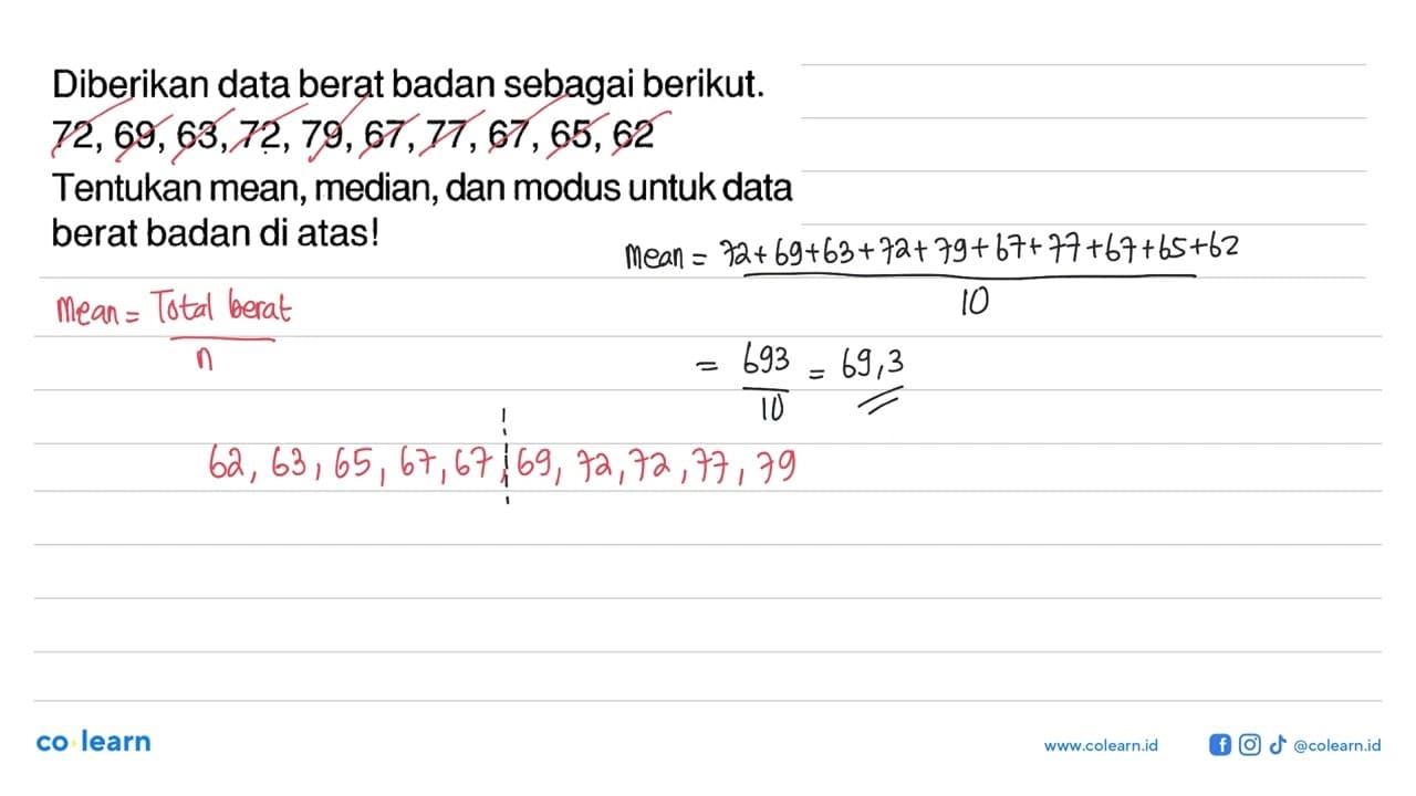 Diberikan data berat badan sebagai berikut.