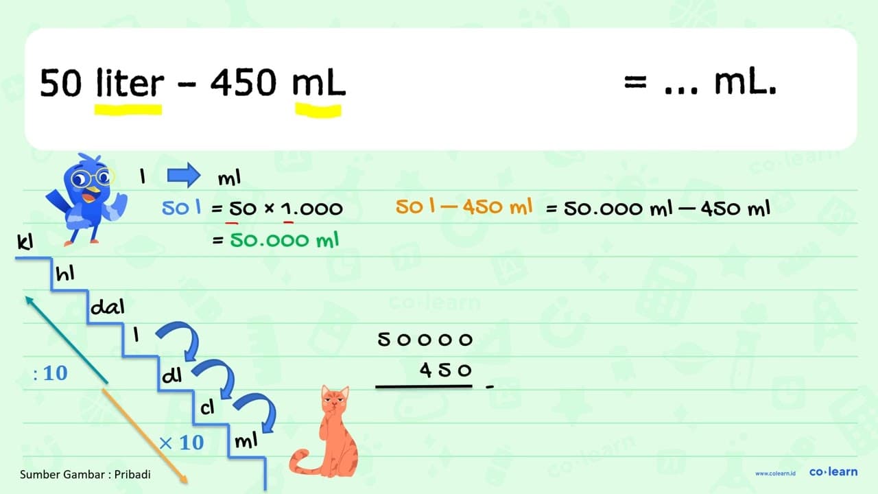 50 liter -450 ~mL =... mL .