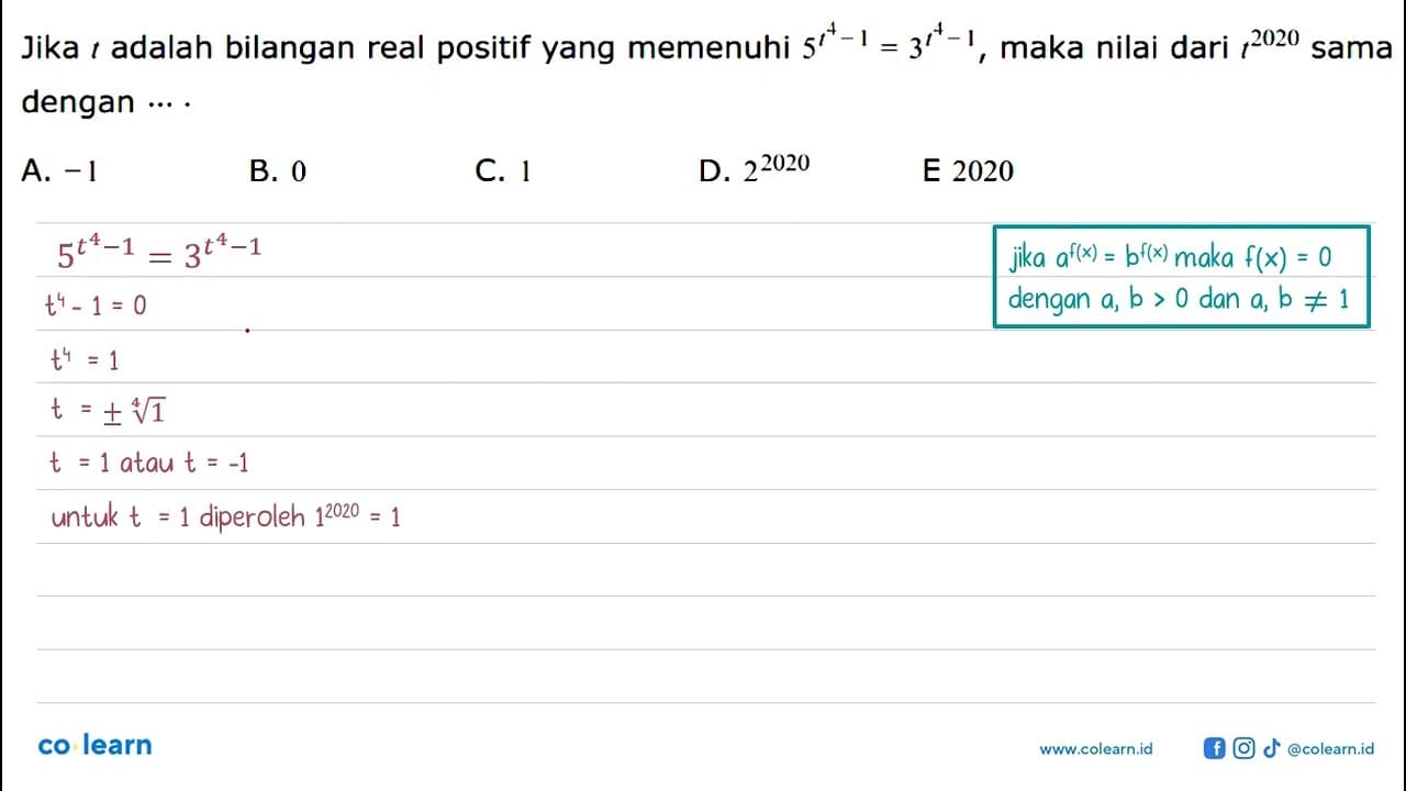 Jika t adalah bilangan real positif yang memenuhi