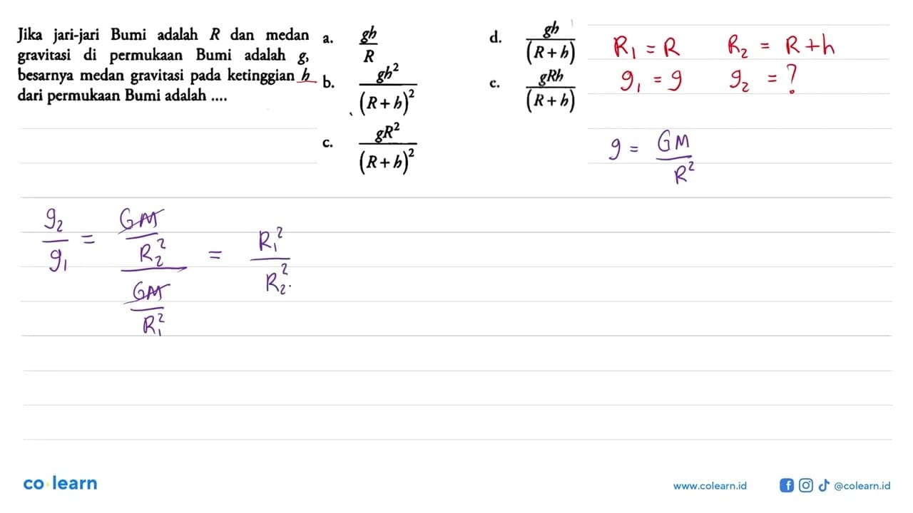Jika jari-jari Bumi adalah R dan medan gravitasi di