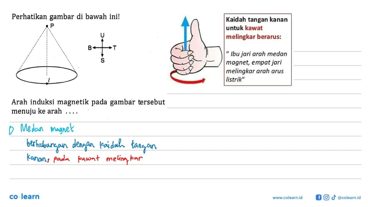 Perhatikan gambar di bawah ini! Arah induksi magnetik pada