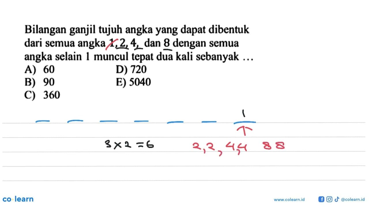 Bilangan ganjil tujuh angka yang dapat dibentuk dari semua