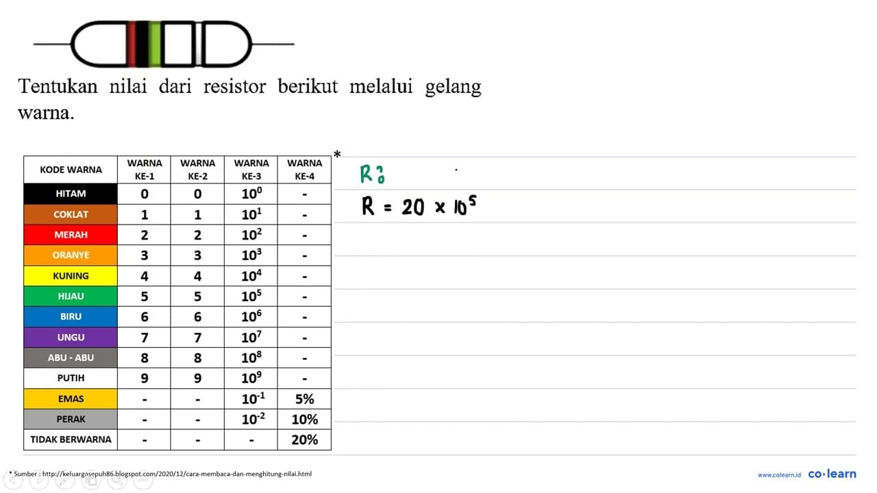 Tentukan nilai dari resistor berikut melalui gelang warna.