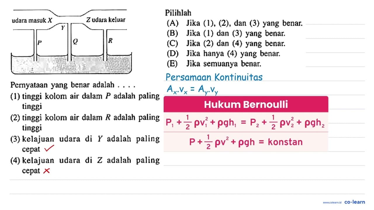 udara masuk X Z udara keluar Y P Q R Pernyataan yang benar