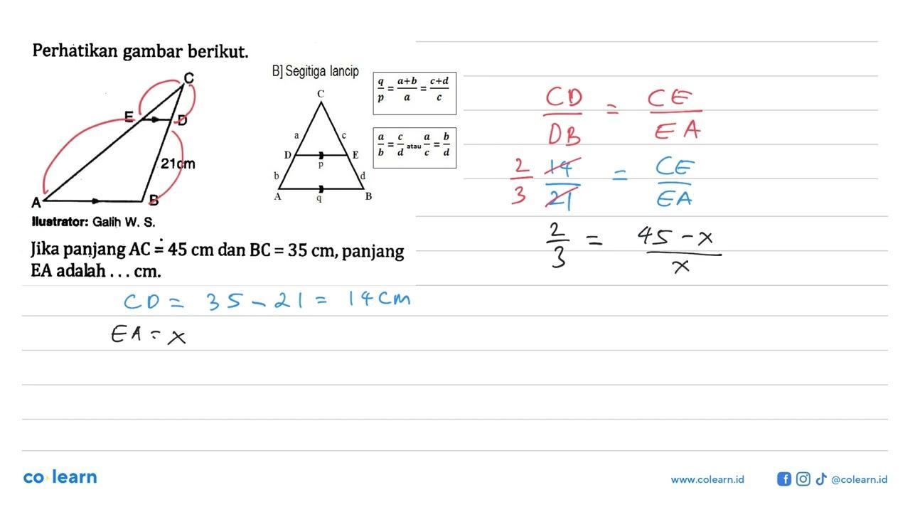 Perhatikan gambar berikut.Segitiga ABC dan garis ED yang