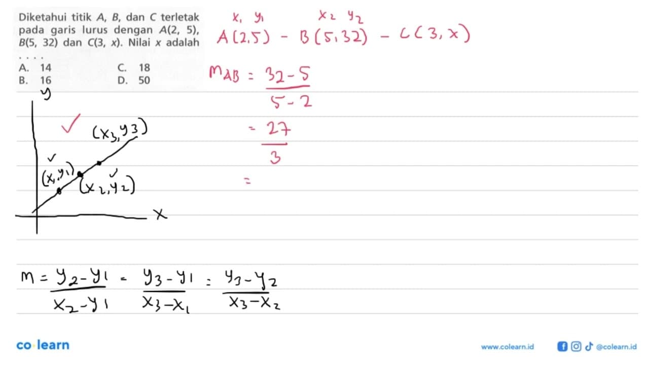 Diketahui titik A, B, dan C terletak pada garis lurus