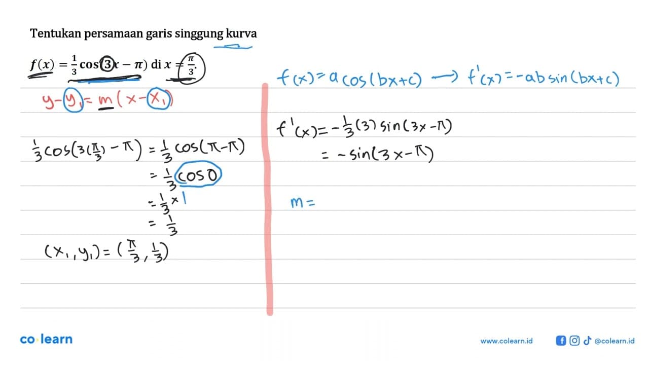 Tentukan persamaan garis singgung kurva f(x) = 1/3