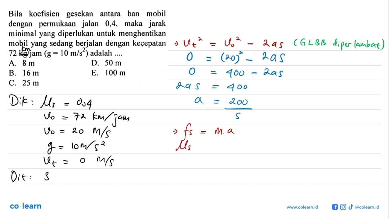 Bila koefisien gesekan antara ban mobil dengan permukaan