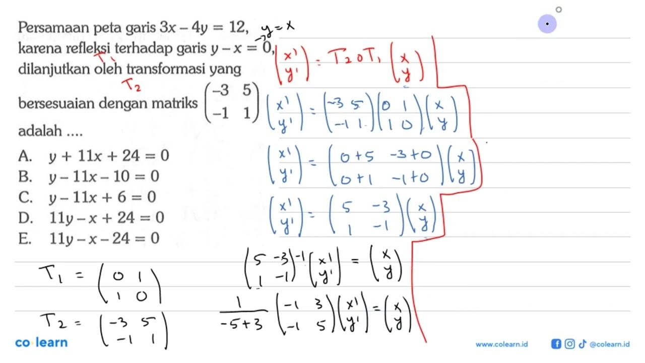 Persamaan peta garis 3x-4y=12, karena refleksi terhadap