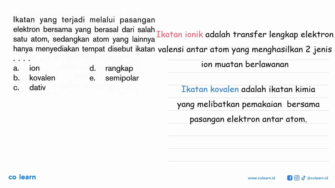 Ikatan yang terjadi melalui pasangan elektron bersama yang